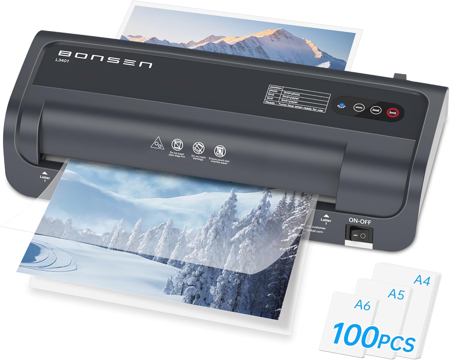 BONSEN A4 Laminator Machine, 9.33-Inch Thermal Laminator with Never Jam Technology, 100 Laminating Sheets, Laminates Photos Cards Documents, 4-in-1 Personal Laminators for Teachers Home Office School 9 inch+100 sheets