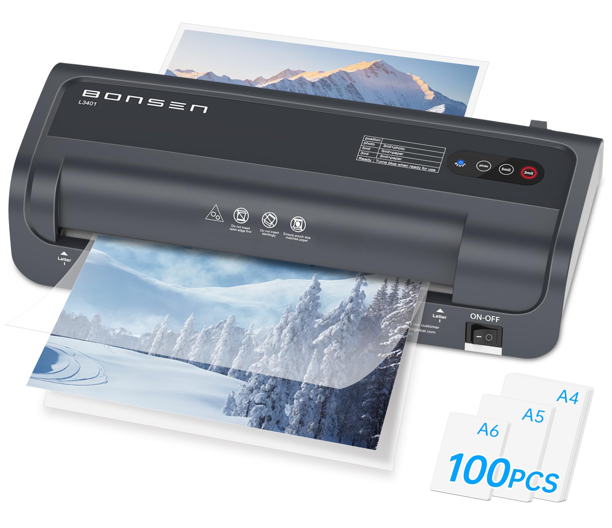 BONSEN A4 Laminator Machine, 9.33-Inch Thermal Laminator with Never Jam Technology, 100 Laminating Sheets, Laminates Photos Cards Documents, 4-in-1 Personal Laminators for Teachers Home Office School