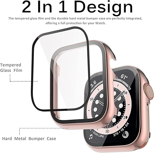 Miniatura 2 de Miimall Fundas de metal compatibles con Apple Watch de 1.575 pulgadas con protector de pantalla, carcasa de aluminio brillante HD de vidrio templado