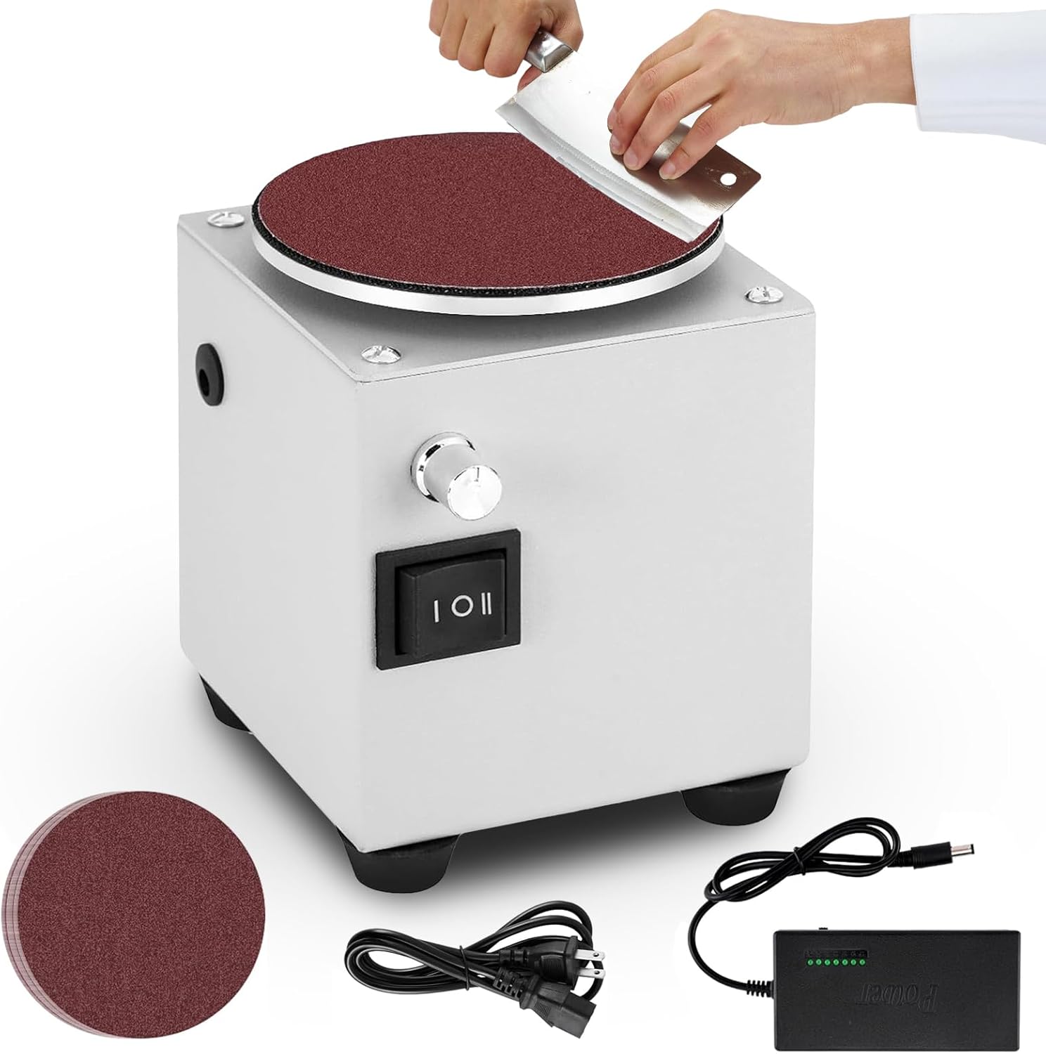 4"/6" Mini Disc Sander & Bench Grinder, Forward/Reverse&Stepless Speed Control for Wood, Metal, Stone, Scissors Sanding (6 Inch)