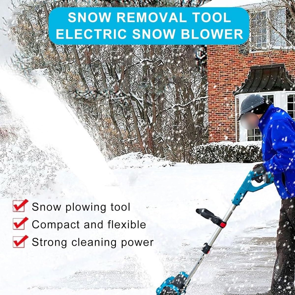 Spazzaneve Elettrico Spazzaneve, Spazzaneve con Carica a Spintore Manuale da 1000 W con 2 Batterie, Regolazione Telescopica, Pala da Neve for Esterni da 3000 Giri/Min for Patio, Fattoria(1-Battery)