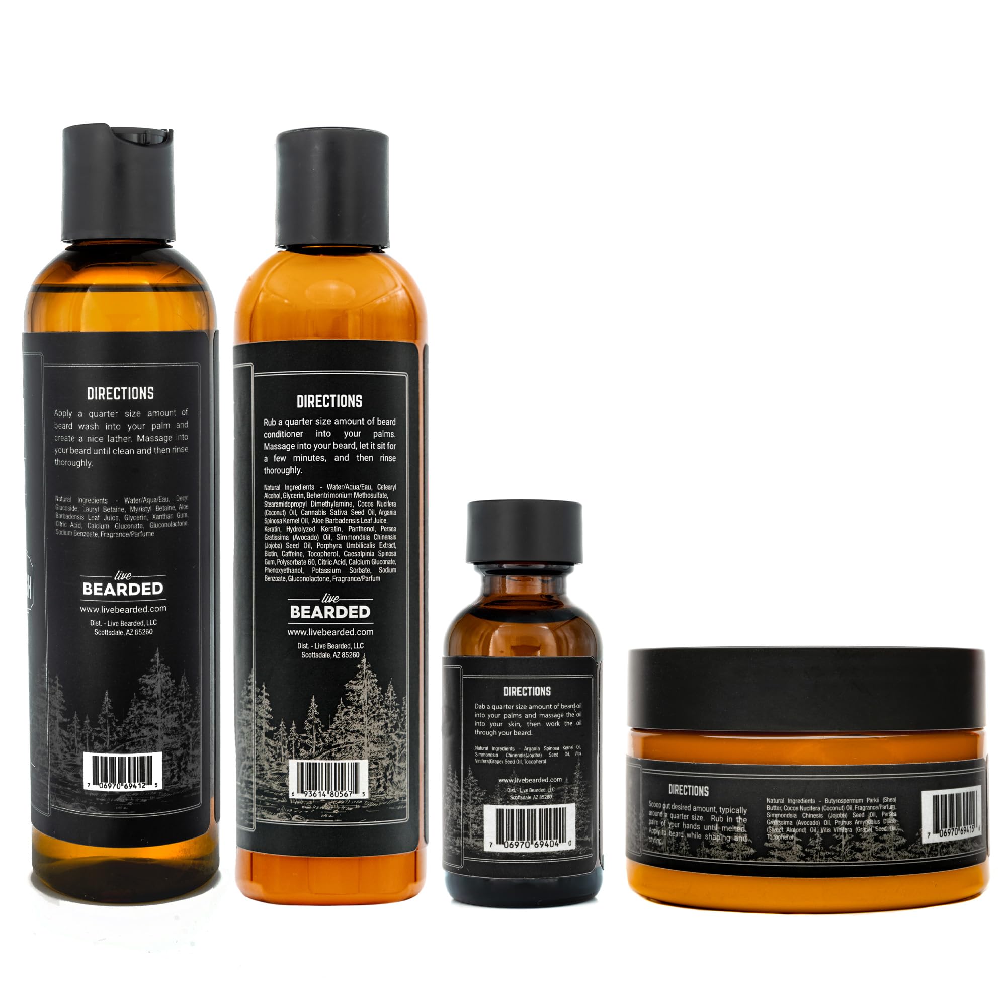 Live Bearded Complete Beard Grooming Kit - Wash, Conditioner, Butter and Oil - Made in the USA with All-Natural Ingredients - Mens Groom Set | 1880 Scent - Bourbon, Bitters, Citrus