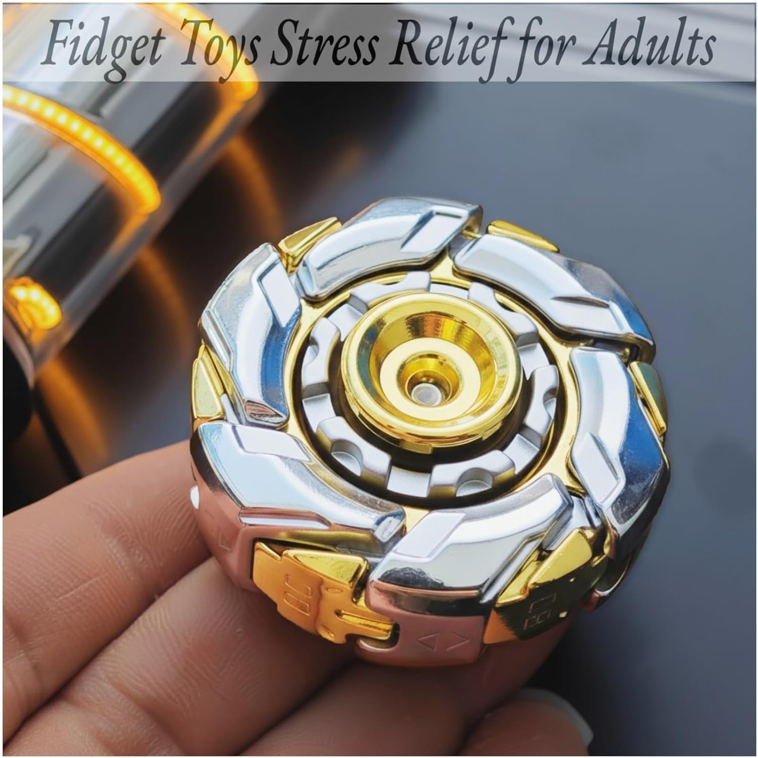 Stress Relief Metal Fidget Spinner for Adults, EDC Fidget Spinner with Open Armor Design & Smooth Spin. a Cool Fidget Toy for Teens & Adults(White Gold)