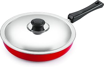 Nirlon Non Stick Food Grade Quality Aluminium LPG Stove Compatible Only Fry Pan/Frying Pan/Pasta Pan 24cm Diameter with Steel Lid[Red_FP12]