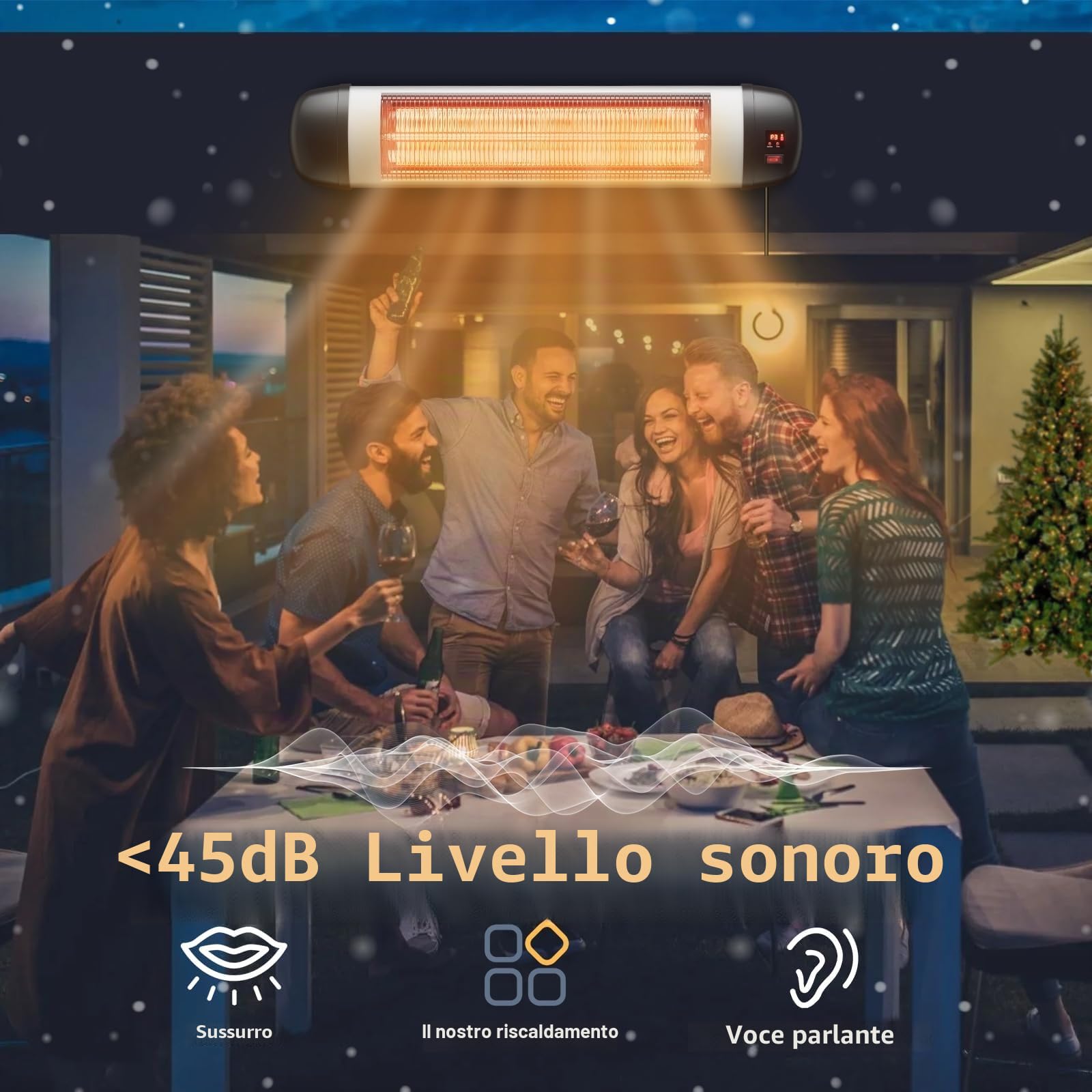 Stufa a infrarossi per terrazze, 2500 W, faretto a infrarossi per esterni, con telecomando, a parete, 3 livelli di riscaldamento, per terrazze, esterni, per bagno, balcone, giardino