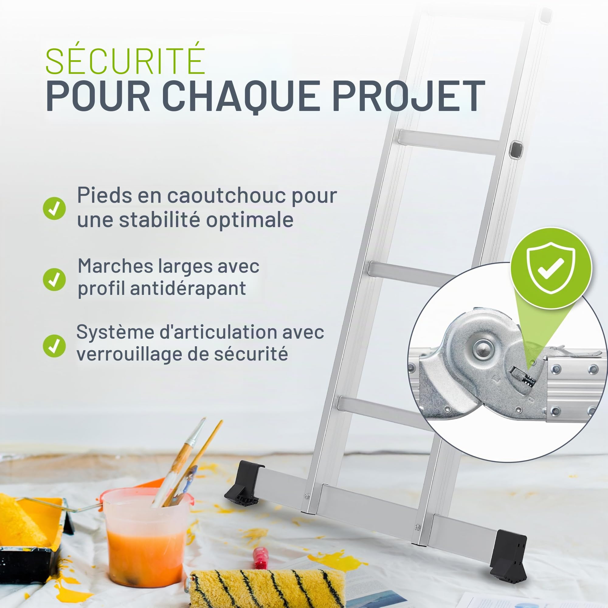 Échelle multifonction en aluminium, Capacité de poids jusqu'à 150 kg, argent