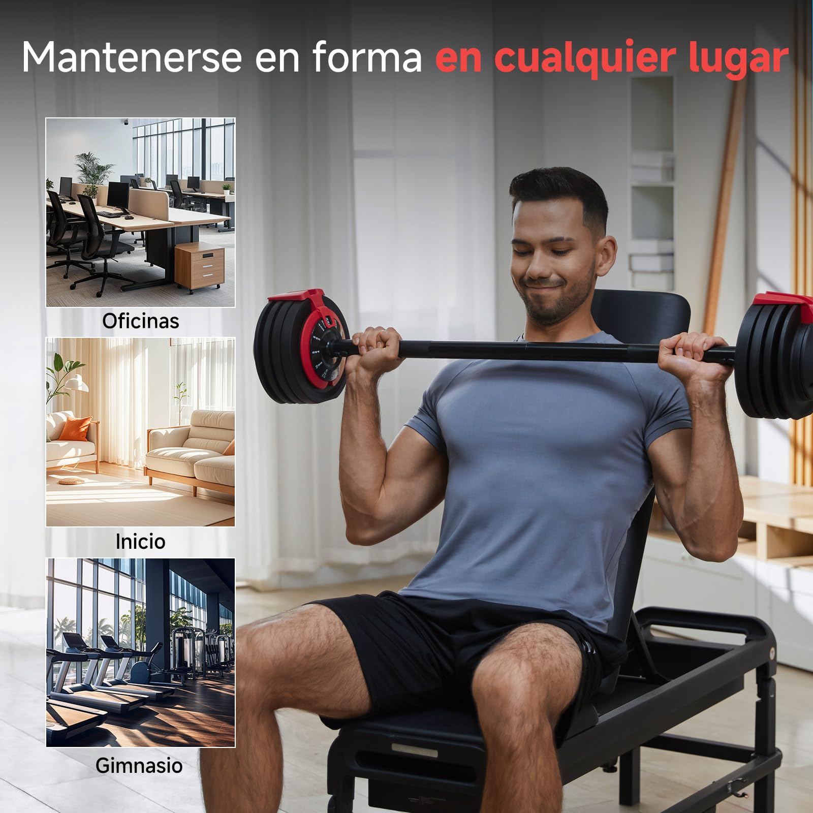 Set di Manubri Regolabili, 3 in 1 Peso Della Mano per Donne e Uomini a Casa, Attrezzature per l'allenamento Della Forza, Sollevamento Pesi, Manubri per Bodybuilding (Una Manubri e Altri Accessori)