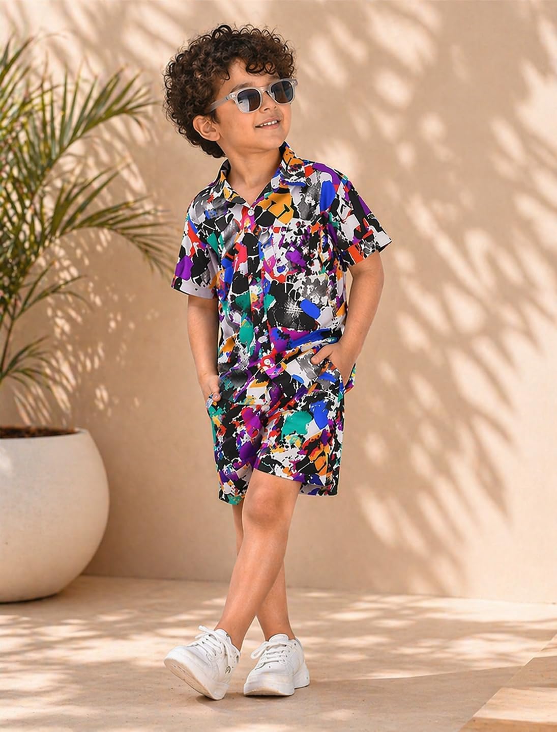 Superminis Boys Coordinated Set With Printed Rayon Shirt and Shorts