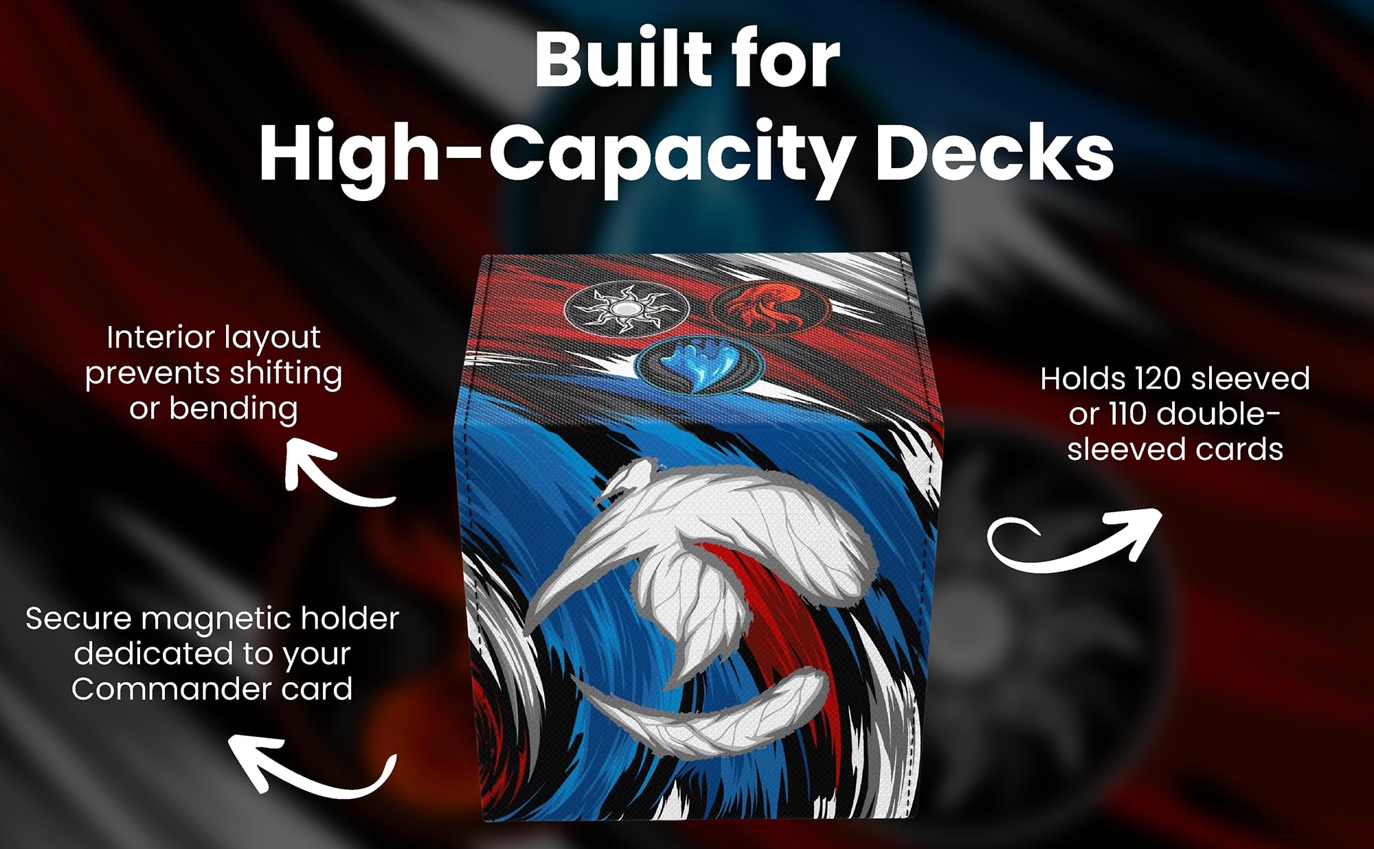 Amazon.com: Realm Guard TCG/MTG Commander 100+ Card Art Deck Box With  Storage (Blue/Red/White) : Toys & Games