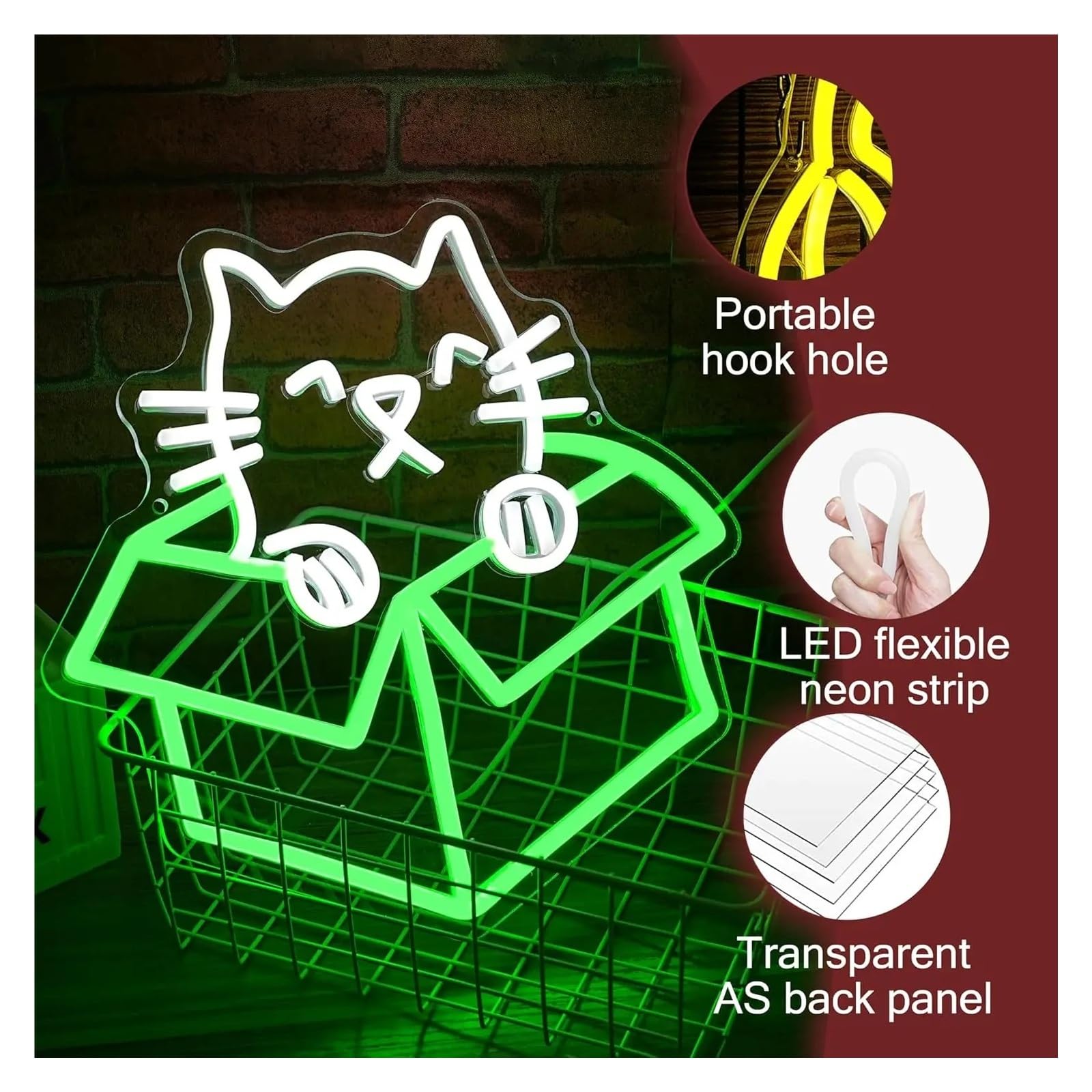 Decoración Lámparas Caja de cartón, letrero neón gatito, USB regulable para sala juegos, dormitorio, Bar, estar, decoración pared para fiesta 12.6x12.6in