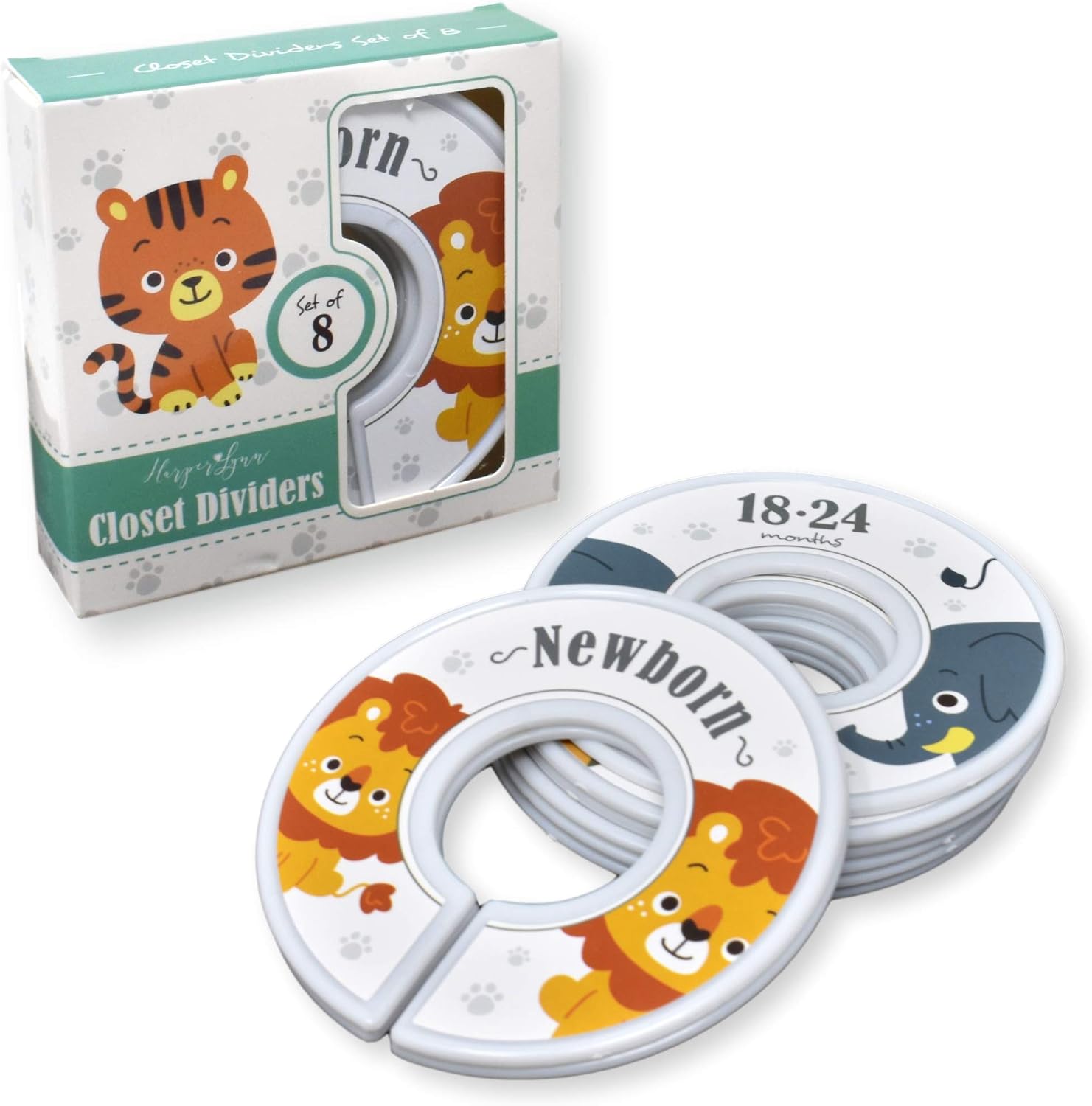HarperLynn Baby Closet Dividers - Set of 8 Dinosaur Nursery Clothes Organizers - Size Newborn Infant to 2T. Great Gifts Accessories for First Time Parents of Boy or Girl. Fits 1.25 Inch Rod.