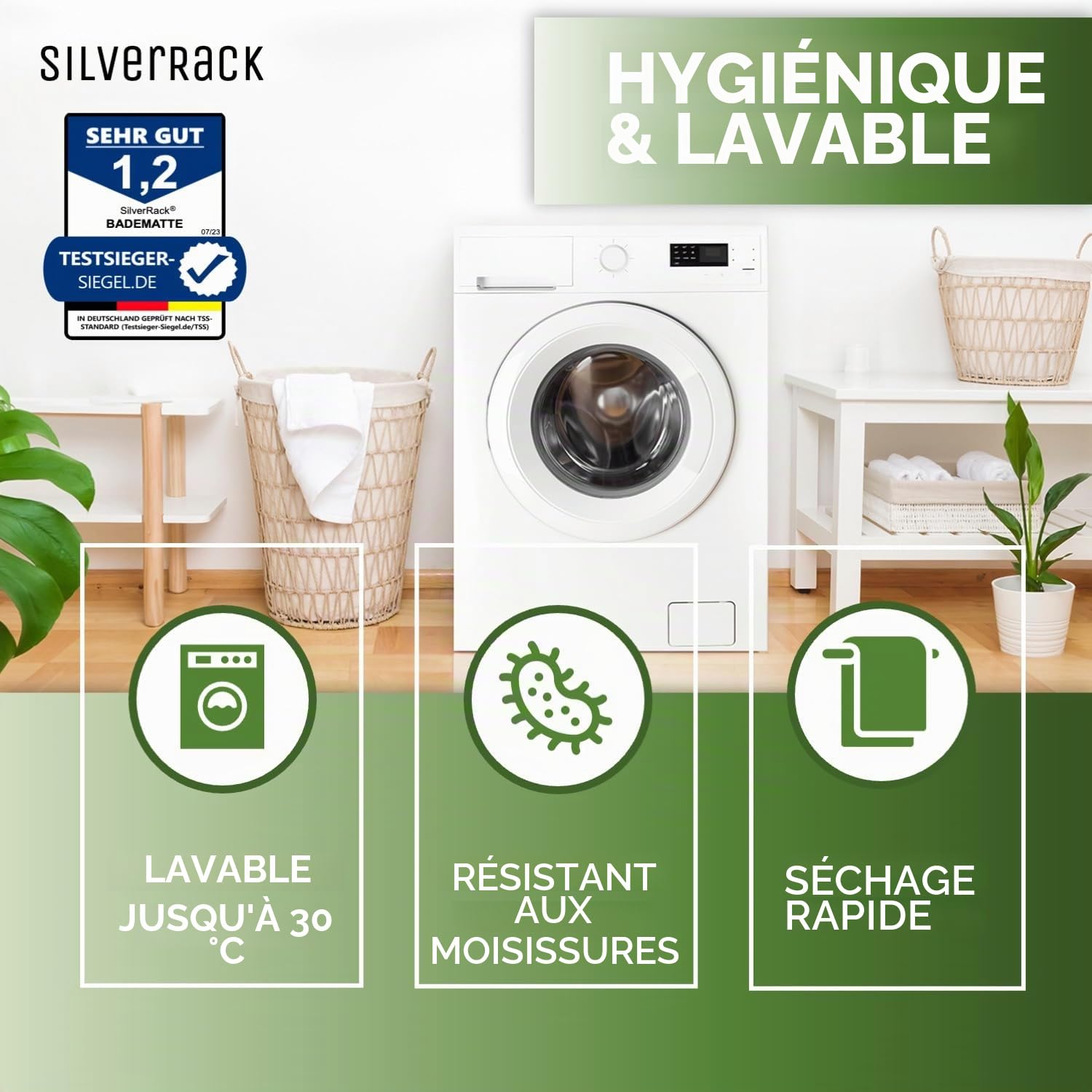 Tapis de Bain antidérapant 100 x 40 cm SilverRack DermaSensitivo sans BPA pour Bébés