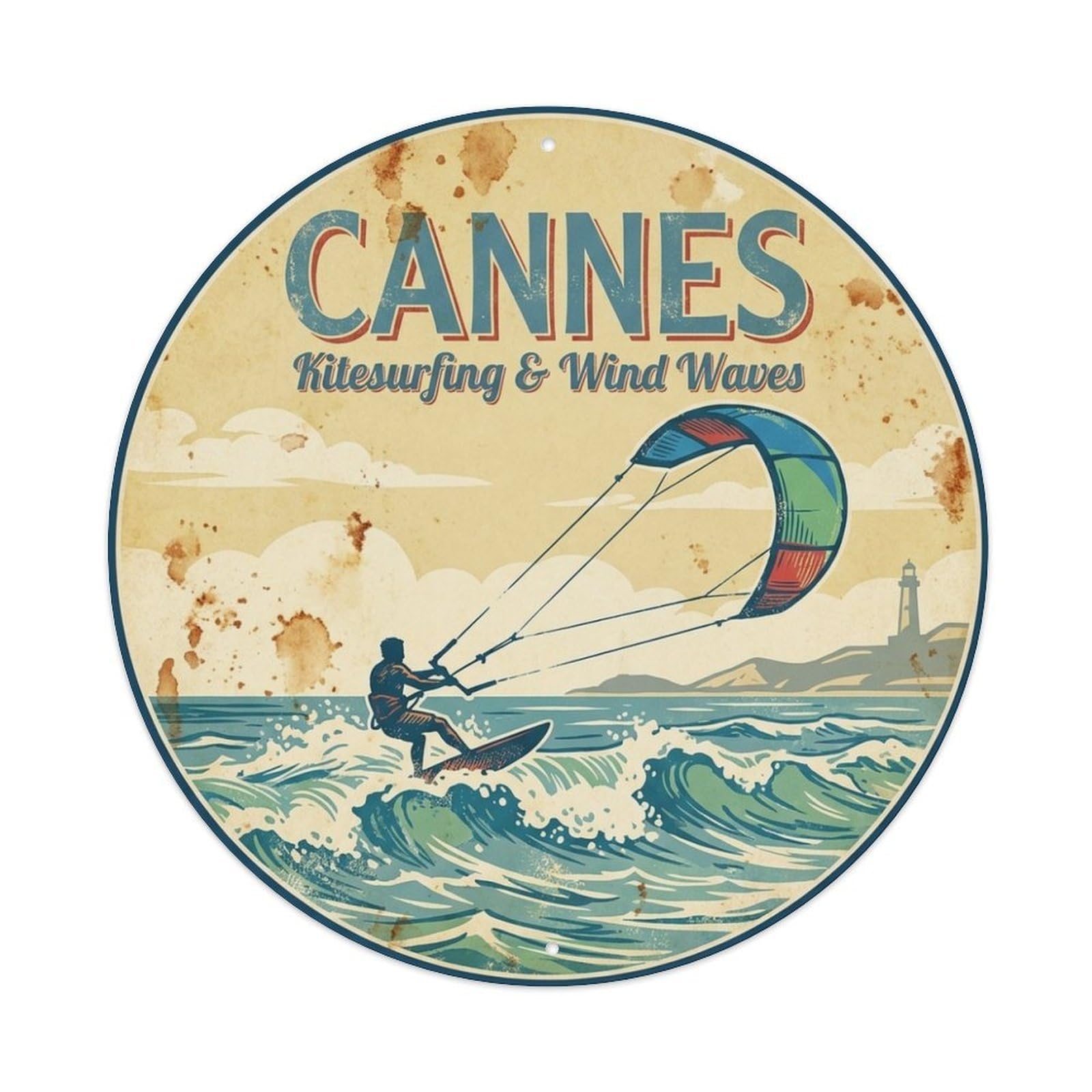 Cannes France Kitesurfing Wind Waves Coastal Travel Metal Tin Sign