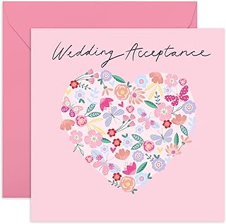 CENTRAL 23 Wedding Acceptance Card From Groom Bride - Wedding Acceptance Flowers Heart - Rsvp Reply Card For Friends - Wedding Invitations For Women Men - Floral Card - Comes With Fun Stickers