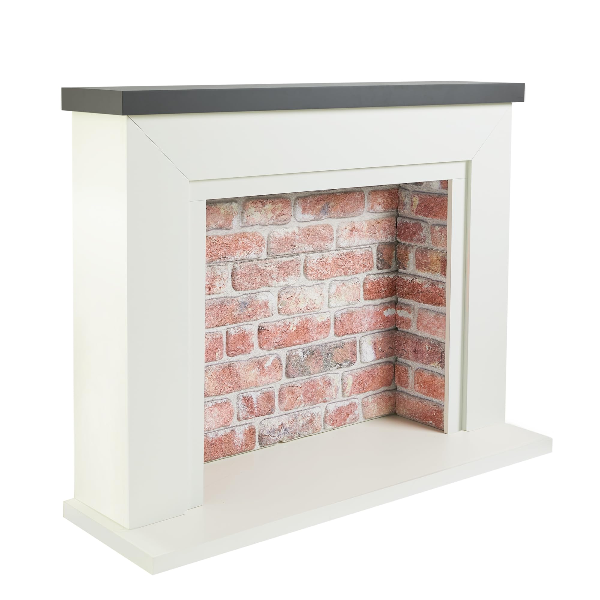 Endeavour Fires And Fireplaces Grey Top/Red Brick Endeavour Fires Farlington 48’’ Off White Fireplace Surround With A 3D Brick Effect Back () Size 48