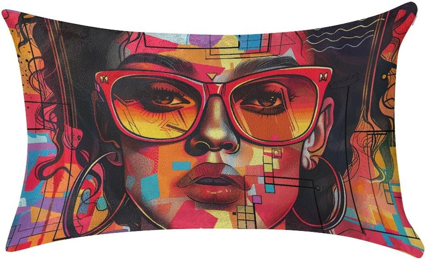 Velvet Pillowcase Girl Wearing Sunglasses Holiday Decor Pillowcase 12" X 20" for Sofas Terraces Bedrooms Car Decorations