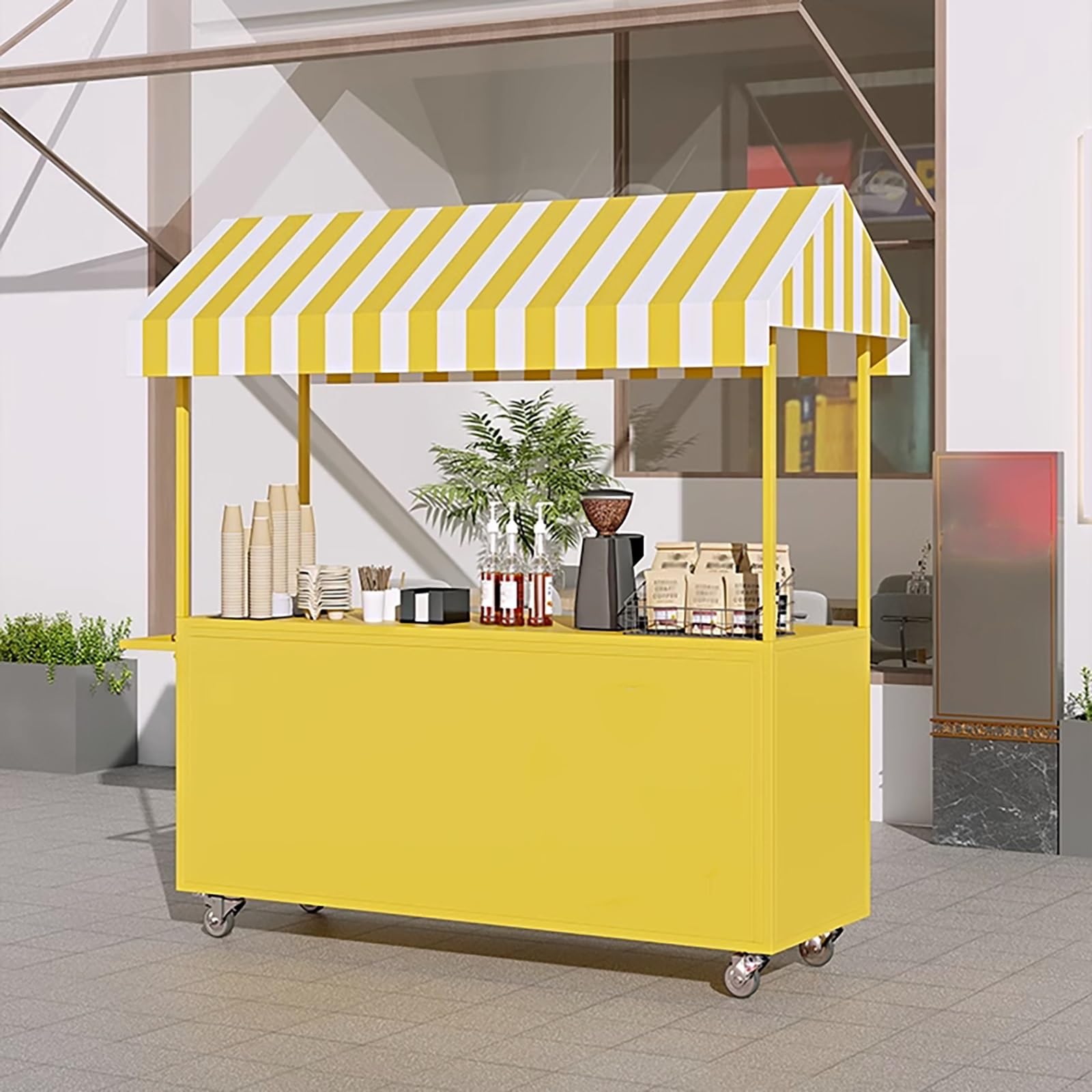 Puesto De Mercado con Toldo,Carro De Venta Ambulante,Móvil De Venta Ambulante De Comida,Carrito De Comida Callejero para Perritos Calientes/Salchichas/Pan(Black,140cm/55in)