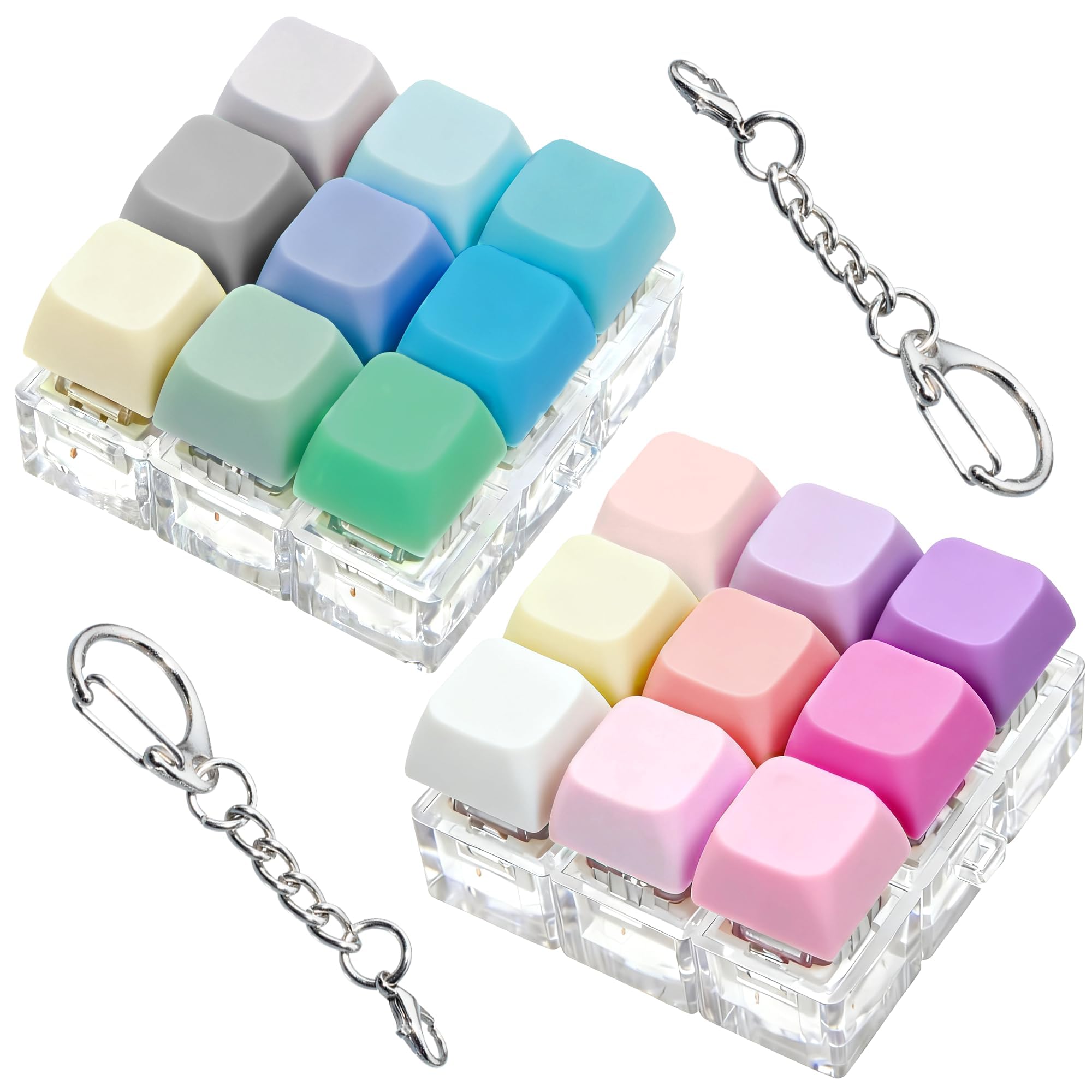 Lilalemon 2 Pack 9 in 1 Keyboard Fidget Toy – Anti-stress Keychain, Decompression Clicker, Sensory Toy for Stress Relief, Valentine's Gift & Stocking Stuffer for Men Women Kids (Blue Pink Mix)