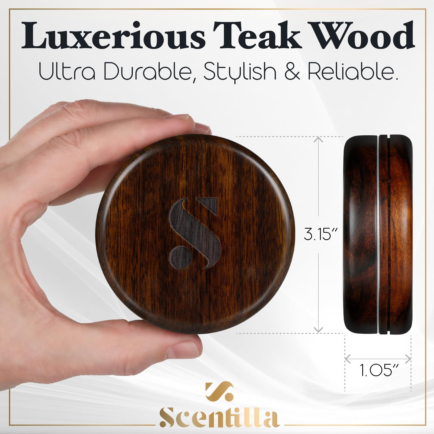 Luxury Real Teak Wood & Metal Pouch Container - Premium Pouch Can & Holder - EDC Storage Tin - Gift for Men, Husband, Boyfriend - Odor & Moisture Proof - with Gift Box & Velvet Bag