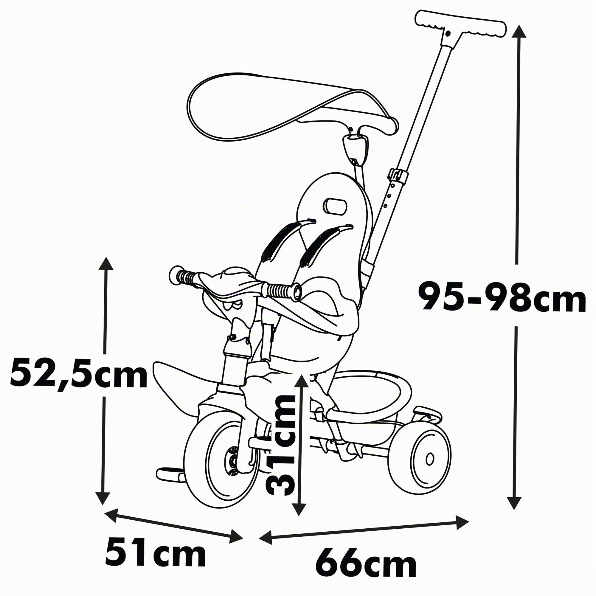 Smoby Life - Tricycle Baby Balade - Evolutif 3 en 1 - Poignée Parentale Réglable - Frein de Parking - Pare Soleil Anti-UV - Matière Recyclée - A Partir de 10 Mois Jusqu'à 3 Ans - Fabrication Espagnole