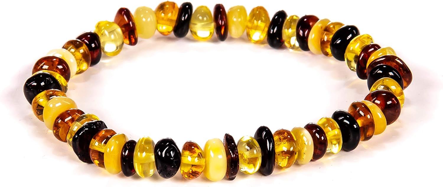 AMBERAGE Natural Baltic Amber Bracelet for Adults (Women/Men) - Hand Made from Polished/Certified Baltic Amber Beads(2Colors)
