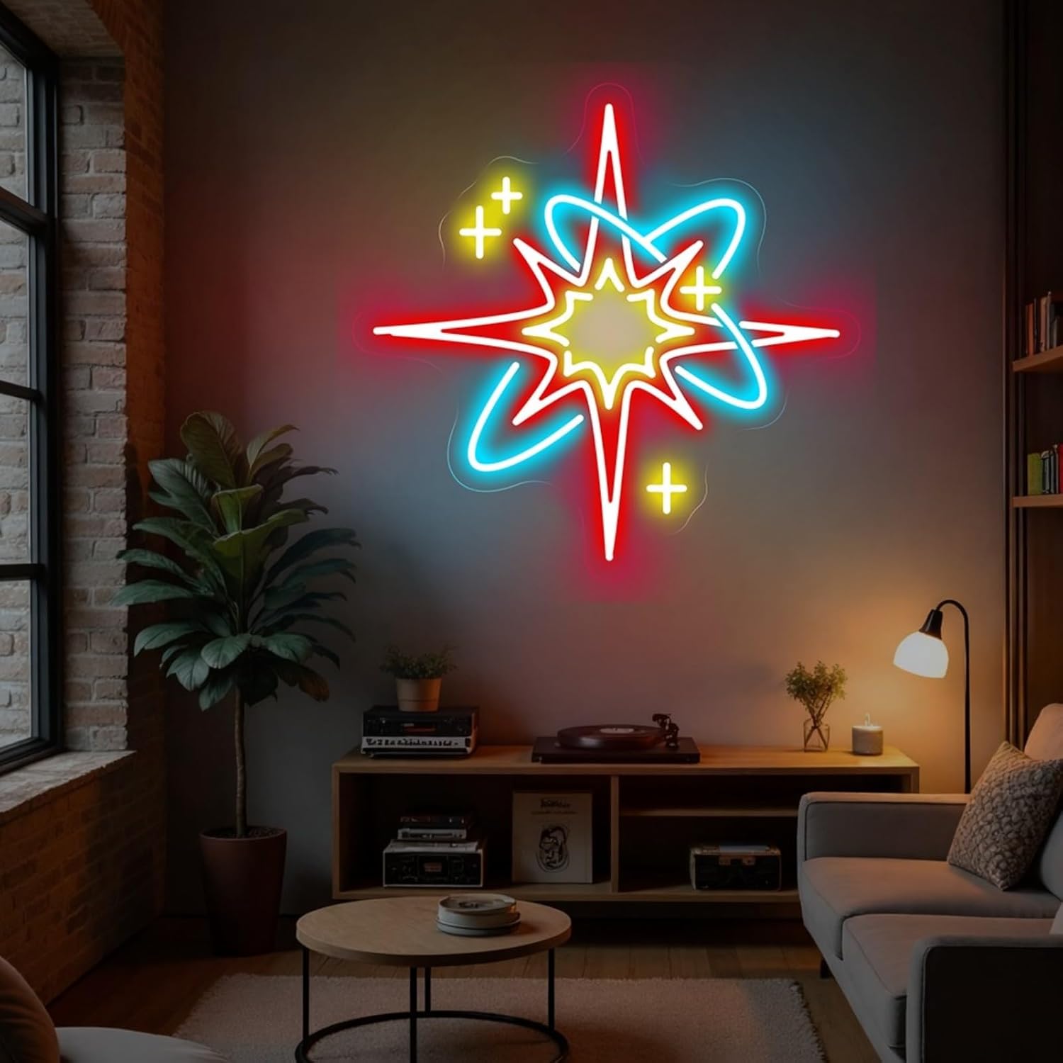Starburst Neon Sign for Wall Decor, Dimmable LED Neon Light for Bedroom & Living Room, Aesthetic Room Decor Light Up Sign for Home Decor, Mid Century Modern Wall Art 13.4"x13.2"