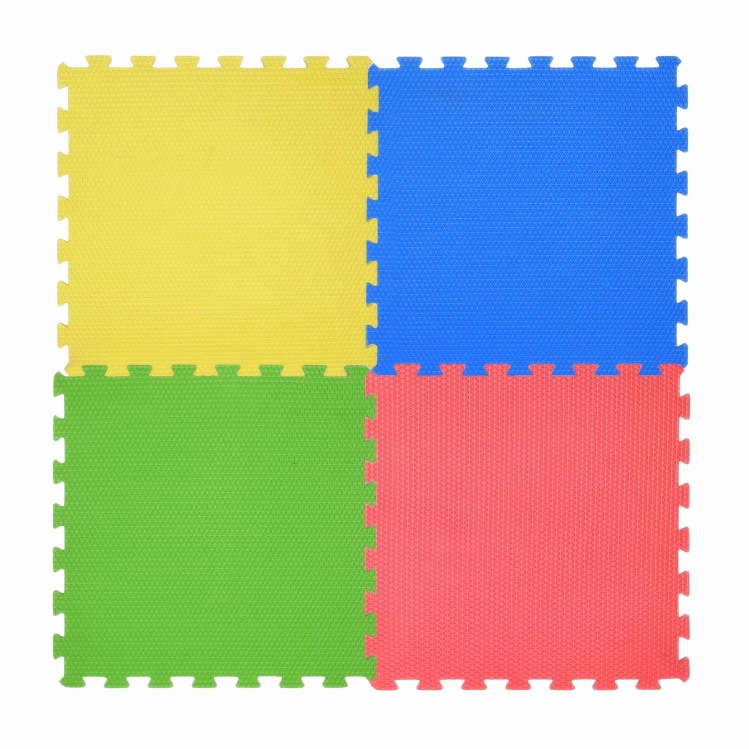 Extra Large Interlocking Foam Play Mat - 60 x 60cm Large Thick Multi Colour Soft EVA Baby Floor Tiles 4 Piece