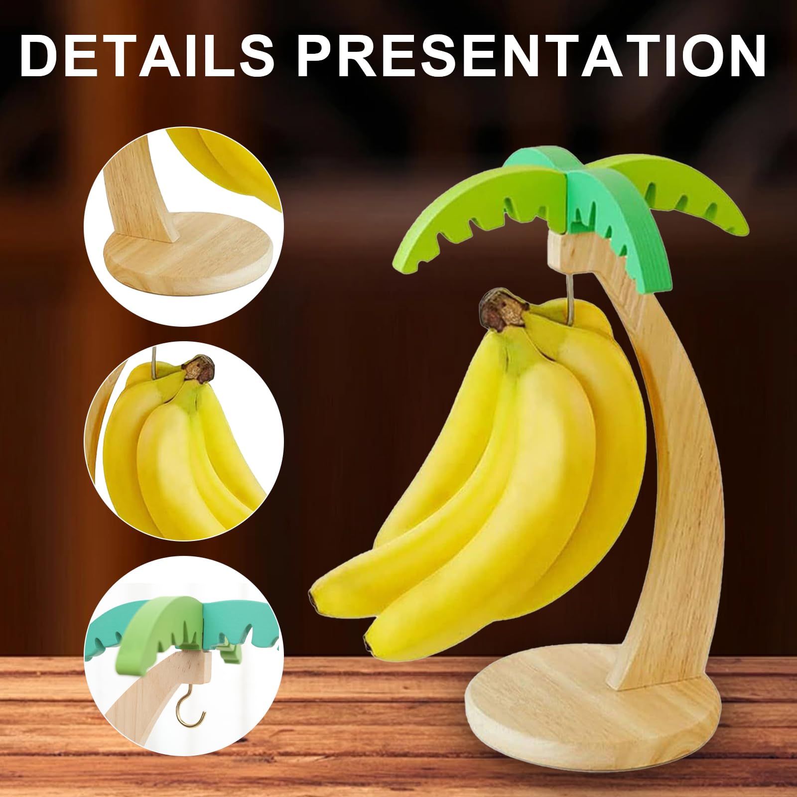 Porta banana rimovibile in legno con supporto – Supporto per banane per cucina, divertente supporto per frutta per mantenere le banane fresche