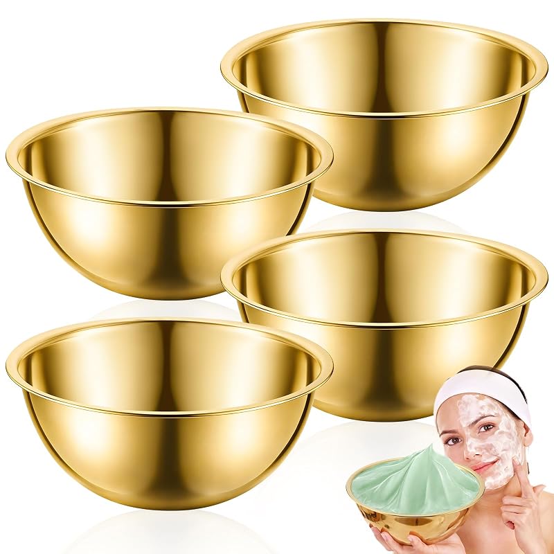 Tigela Teenyyou de aço inoxidável para cuidados faciais, dourada, 21,5 x 21,5 x 9,5 cm