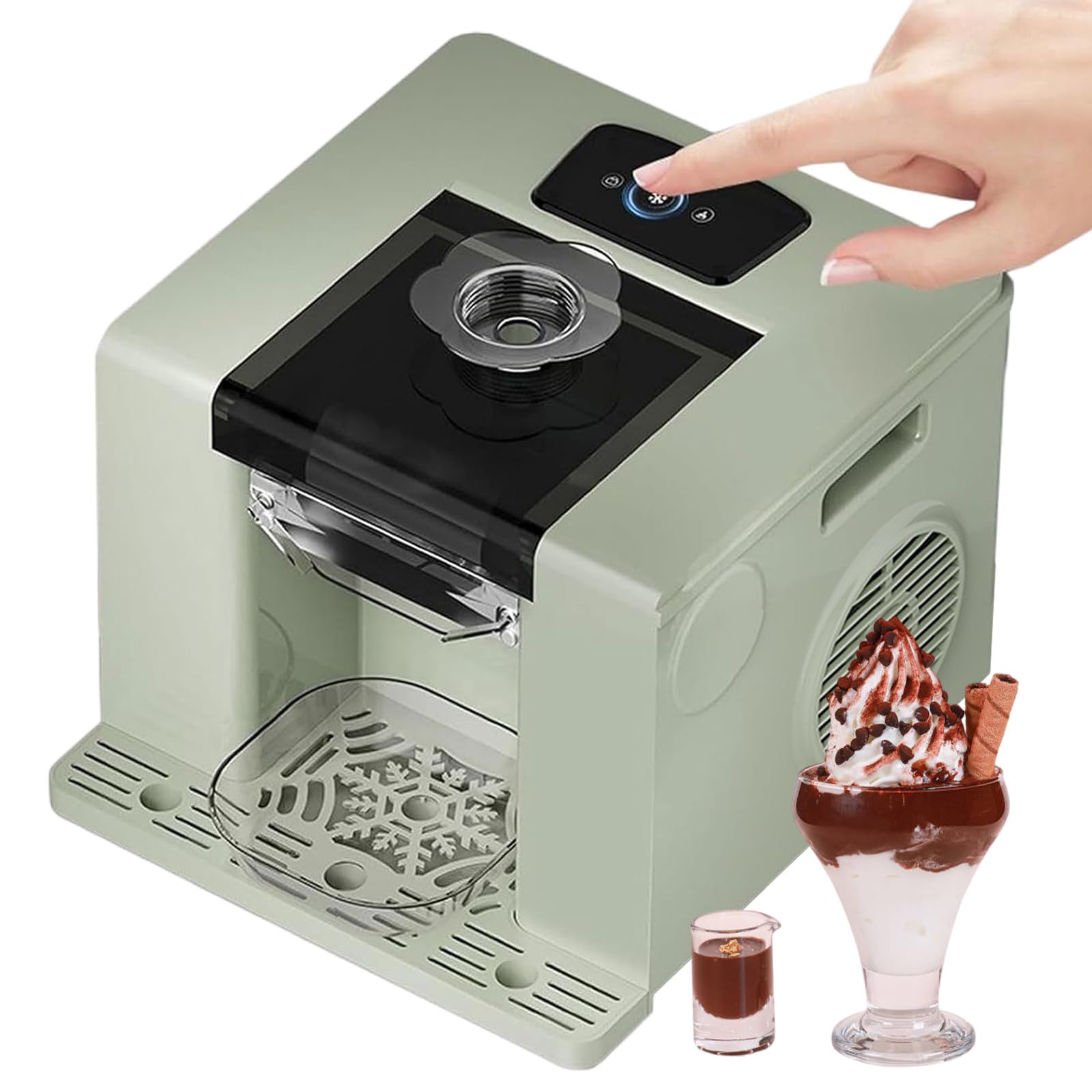 Machine À Glace Pilée Électrique Professionnelle, avec Nettoyage Automatique Et Refroidissement par Air, Capacité De 750 ML pour Thés Aux Perles, Cafés, Restaurants Et Bars (Vert)