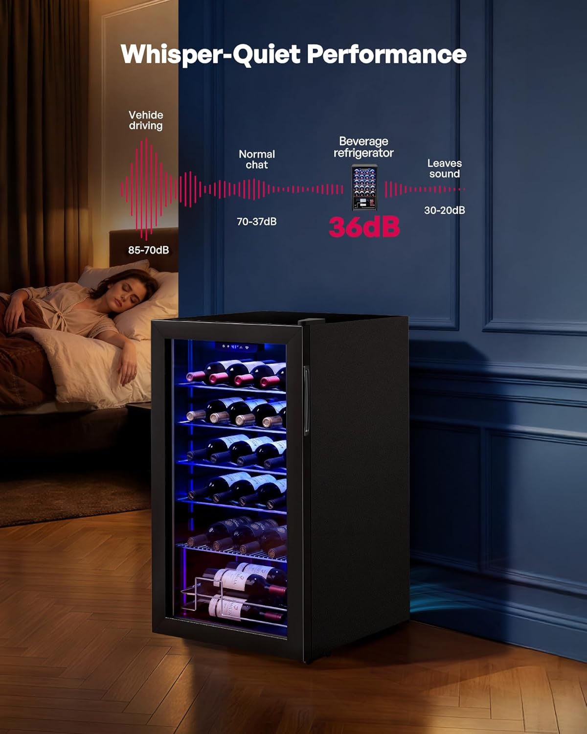 25 Bottle Compressor Wine Cooler Refrigerator, Freestanding Wine Cellar with 41-64°F Adjust Temp & Double-layer Glass Door for Red and White, Wine Cooler for Home Bar, Black
