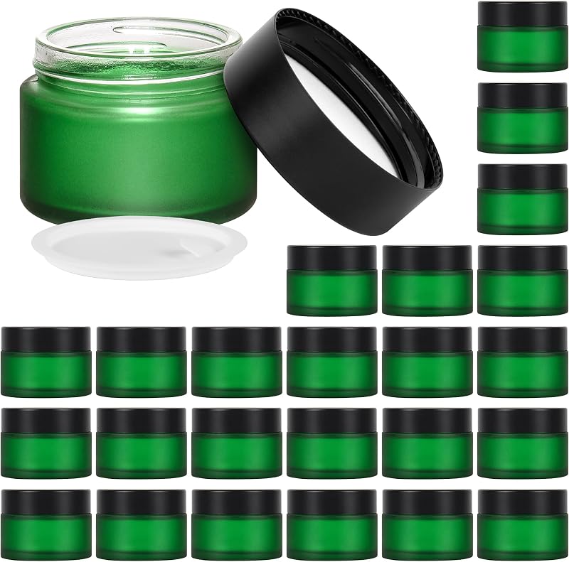 Frascos cosméticos cilíndricos de vidro Exlvanto com tampa de rosca, acabamento verde fosco, 60 mL, Pacote com 24