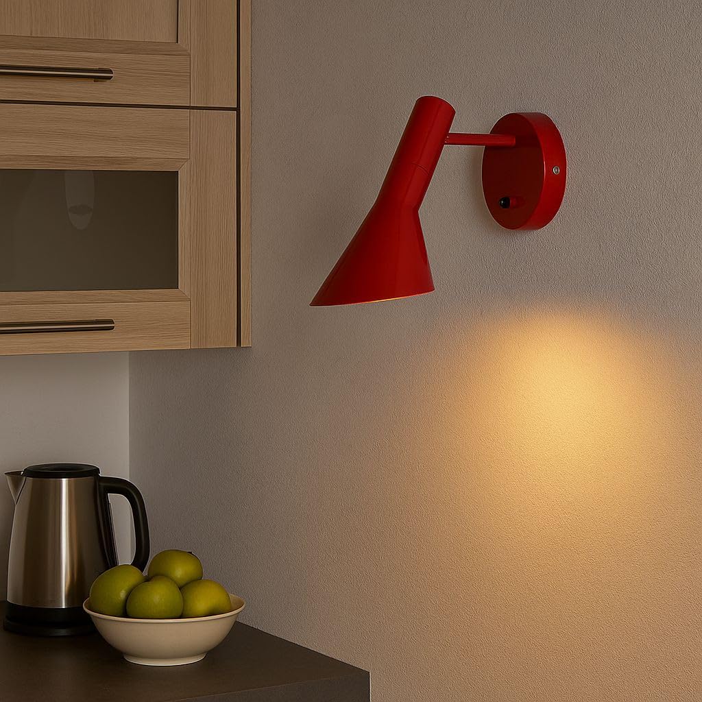 BARCELONA LED Applique da Parete Interno Design Melisa in Alluminio Rosso, Lampada da Muro Vintage Paralume Orientabile, Attacco E27 Ideale Testiera Letto, Camera da Letto Soggiorno