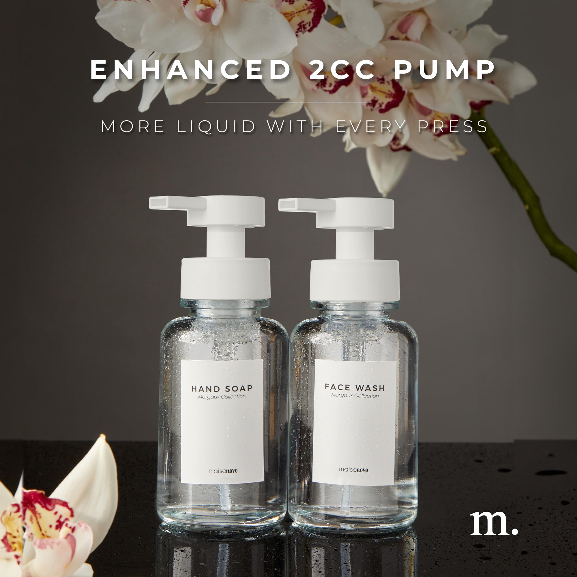 MaisoNovo Glass Foaming Soap Dispenser Set of 2-400 ml Clear Glass Foaming Hand Wash Dispenser White Pump x 2, Waterproof Labels - Image 4