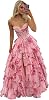 POMUYOO Tiered Floral Prom Dresses 2025 Long Ruffle Corset Chiffon Formal Evening Party Gowns