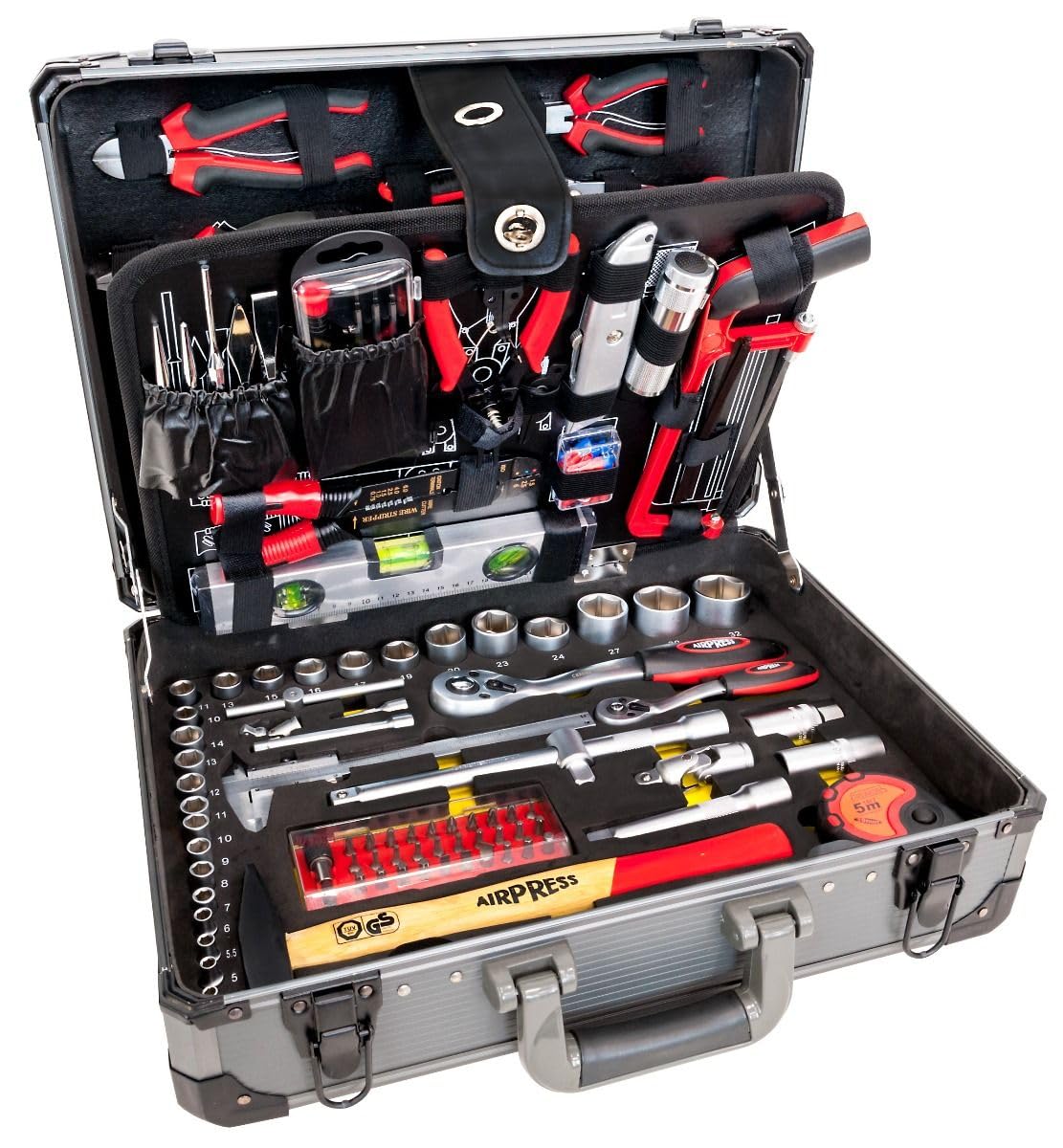 Airpress - Maletín de aluminio con kit de 127 herramientas de acero cromo-vanadio