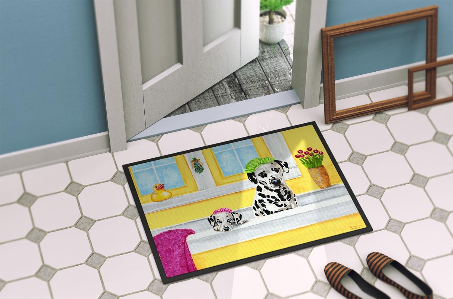 Caroline's Treasures AMB1099JMAT Bath Day Dalmatian Doormat 24x36 Front Door Mat Indoor Outdoor Rugs for Entryway, Non Slip Washable Low Pile, 24H X 36W
