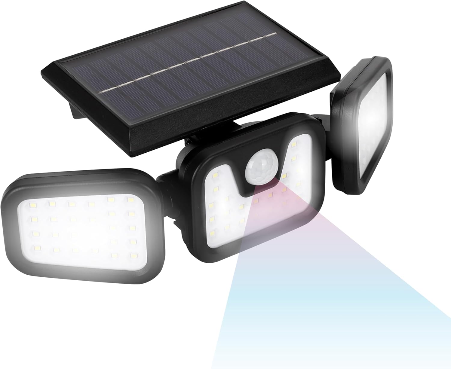 TECHKO Solar-Powered Motion Sensor Flood Light with 3 LED Panels, 185 Lumens Brightness, IP65 Waterproof Outdoor Security Light for Driveways, Entryways, and Patios