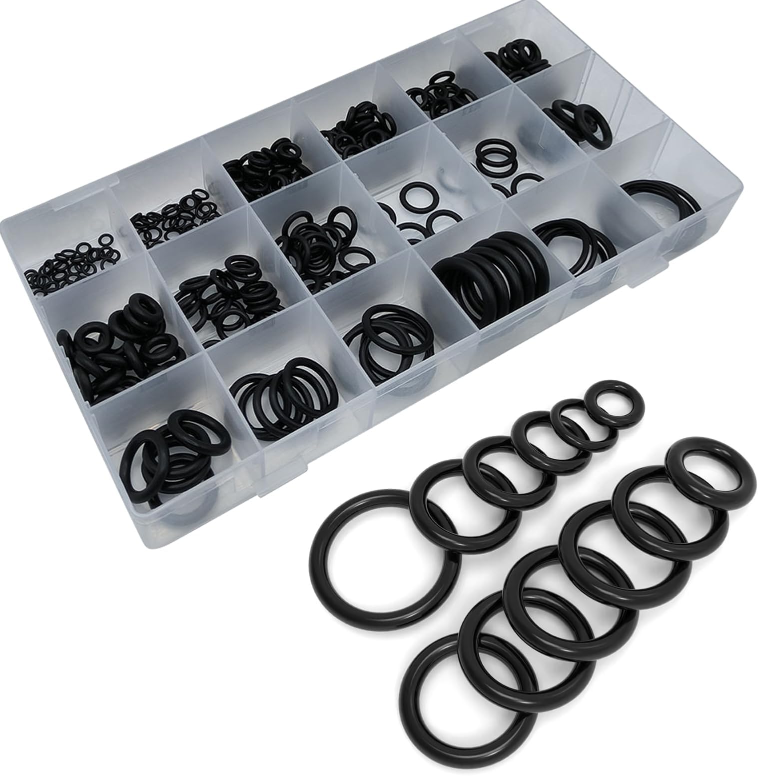 300PCS O-Ring Kits, Rubber O-Ring Assortment Kit, 18 Size Nitrile Rubber Assortment Set for Car, Plumbing, Faucet, Mechanic, Repairs, Air or Gas Connections Resist Oil and Heat
