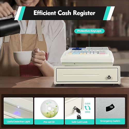 Miniatura 6 de Caja registradora Sistema de gestión de efectivo electrónica con cajón de efectivo, llaves y contraseñas para abrir, 7 métodos de pago