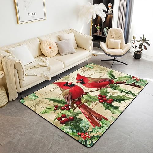 Miniatura 15 de Erosebridal Alfombra de área de Feliz Navidad para niños, cardenales rojos, alfombra de sala de estar, 3 x 5 mas, alfombra decorativa de cabaña