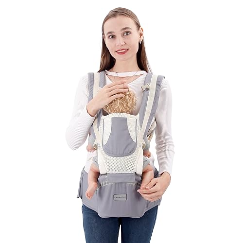 Portabebés para recién nacidos a niños pequeños, 6 en 1 con asiento de cadera completo para todas las estaciones, mochila ajustable y extraíble con