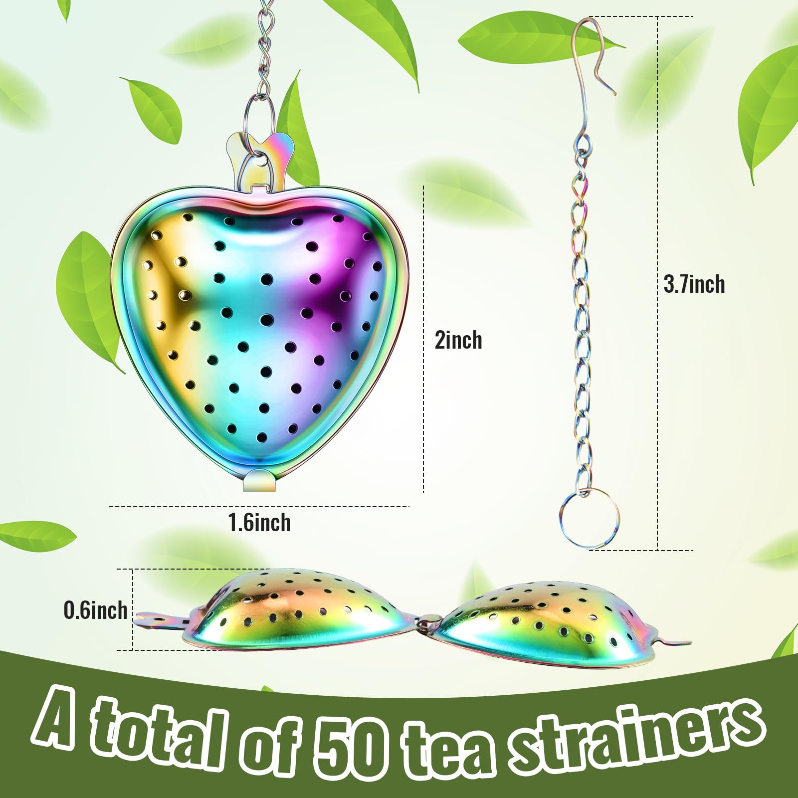 Sumind Lot de 25 passoires à thé en acier inoxydable en forme de cœur avec crochet à chaîne étendue pour tasse, bouteille, thé, mariage, fête prénuptiale (divers)