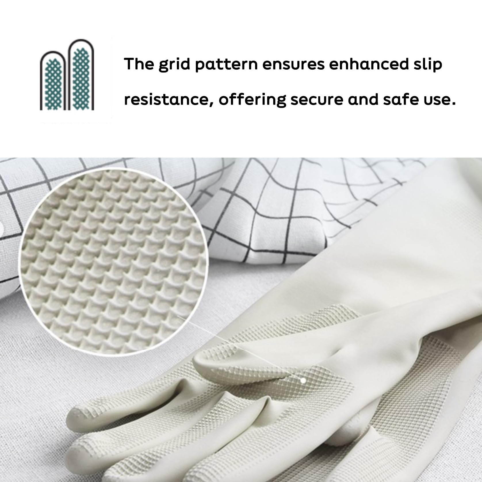 Myungjin 2 Paar wiederverwendbare, wasserdichte, rutschfeste Latex-Gummihandschuhe mit Wabengriff, mit Haken zum Aufhängen / Aufhängen / Schlaufen zum Aufhängen, für Geschirrspülen, Haushaltsreinigung