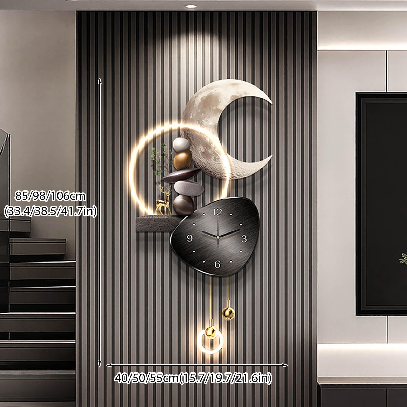 Dekoracyjny zegar ścienny LED 3D, zasilacz wtykowy, design bez obramowania, dekoracja domu do salonu, przedpokoju, 40 x 85 cm