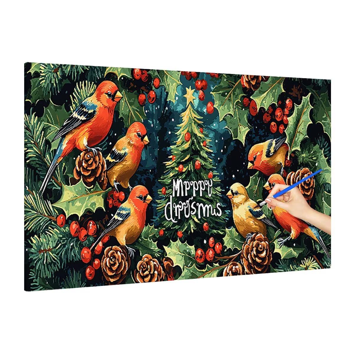 Boże Narodzenie, 110 x 50 cm, duże farby po numerach, dla dorosłych, rośliny, płótno, bez ramy, sztuka i rzemiosło dla początkujących, kolorowe farby olejne, na płótnie, hobby, dla dorosłych i kobiet