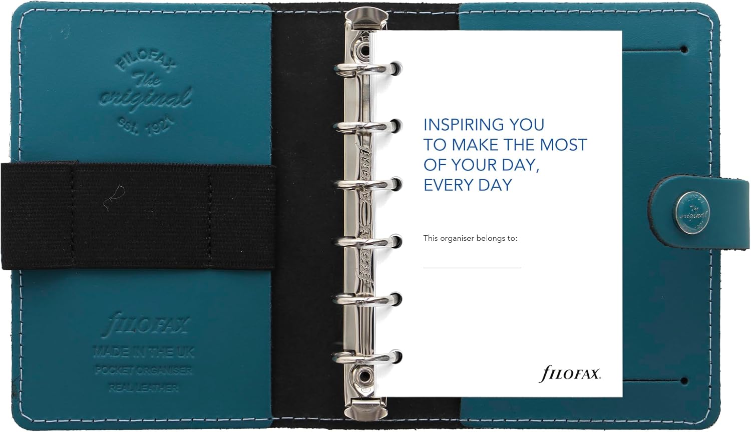 Filofax The Original Organizer, Pocket Size, Dark Aqua - Leather, Six Rings, Week-to-View Insert, Multilingual (C026083)