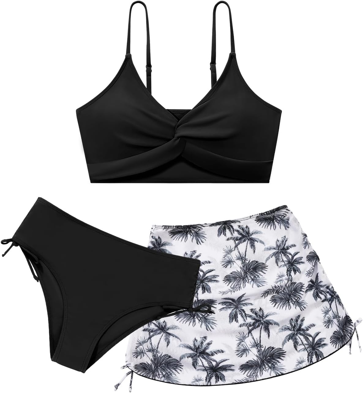 Girls Swimsuit with Skirt Twist Cross Bikini Set Teen Girls Swimming Bathing Suit with Adjustable Shoulder Straps