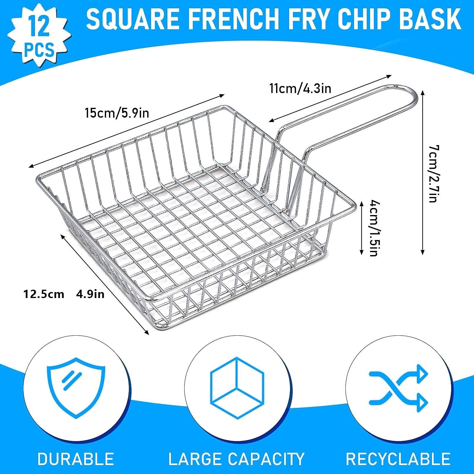 Cesta para Freír Metal 12 cestas cuadradas for freír de Acero Inoxidable for Servir Patatas Fritas Cestillo Freidora