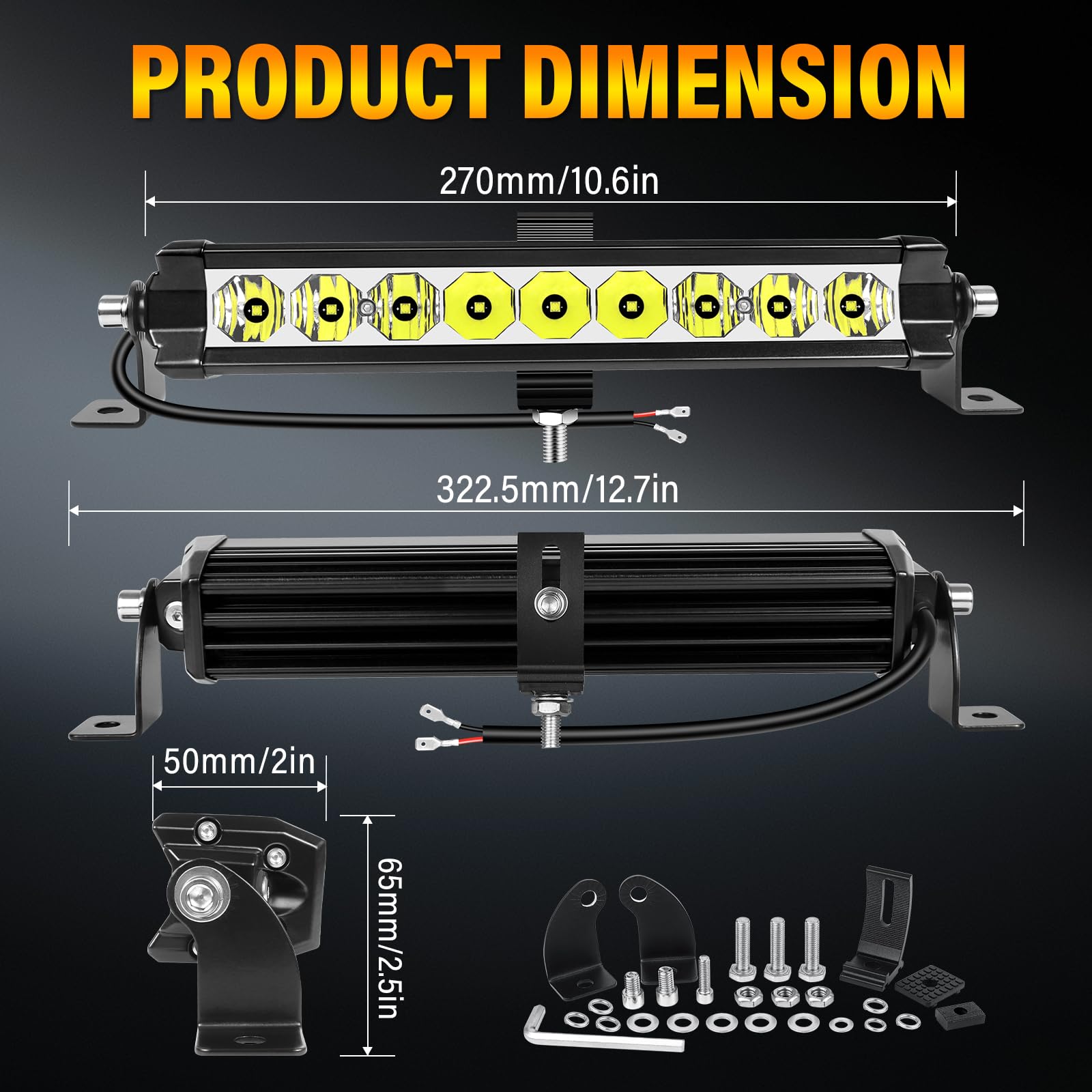 RIGIDON 11 Pulgadas 27 cm 30W 3000LM barra de luz led y 12V kit de cableado, Unica fila largo alcance barras luminosas leds para off road todoterreno camión coche ATV SUV 4x4, Lámpara de conducción